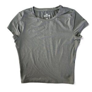 Hollister Soft Stretch Seamless Fabric Crew Baby Tee Size Small Olive Green